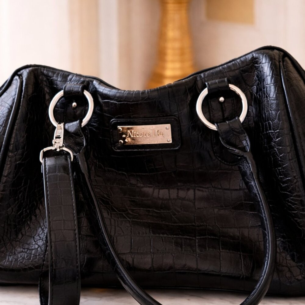Nicole Lee Black Croc-Pattern Shoulder Bag – Chic & Statement Style - Picture 2 of 7
